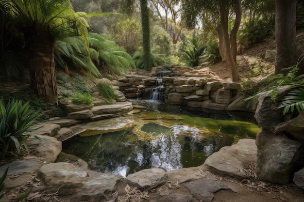 Oasis forestal con cascada y piscina natural