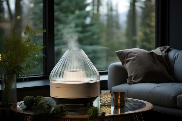 Foto oasis de hogar sereno con un humidificador moderno