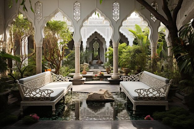 Oasis del jardín del patio de la mezquita serena