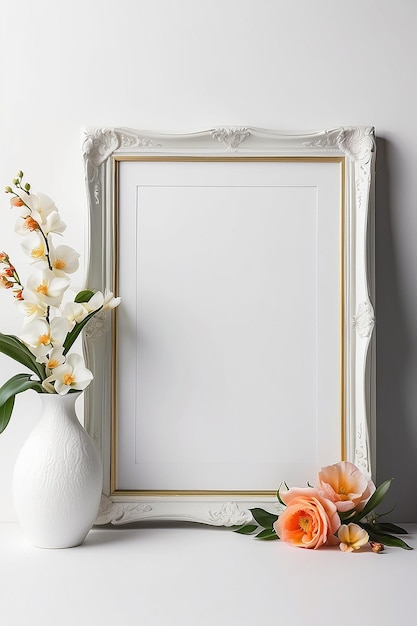 Oasis de orquídeas Opulencia marco en blanco Mockup con espacio vacío blanco para colocar su diseño