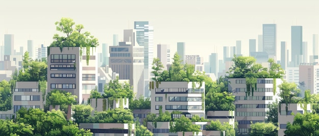Oasis del paisaje urbano que equilibra el horizonte urbano con la vegetación del Día de la Tierra