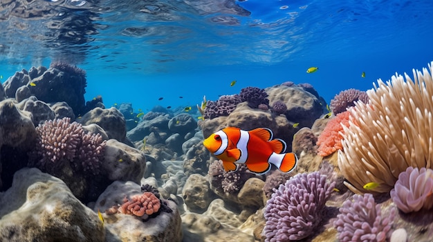 Un oasis submarino Un arrecife de coral vibrante lleno de peces payaso