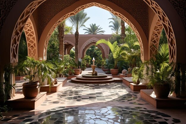 Oasis tradicional en el jardín del patio de la mezquita