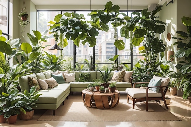 Oásis tropical na selva urbana na sala de estar