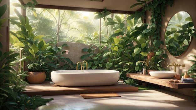 Oasis Tropical Tranquilidad Una fusión armoniosa de naturaleza y comodidad en un baño al aire libre