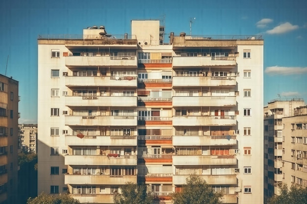 Oasis urbano Un edificio de apartamentos cautivador en medio del paisaje urbano con amplio espacio para copias