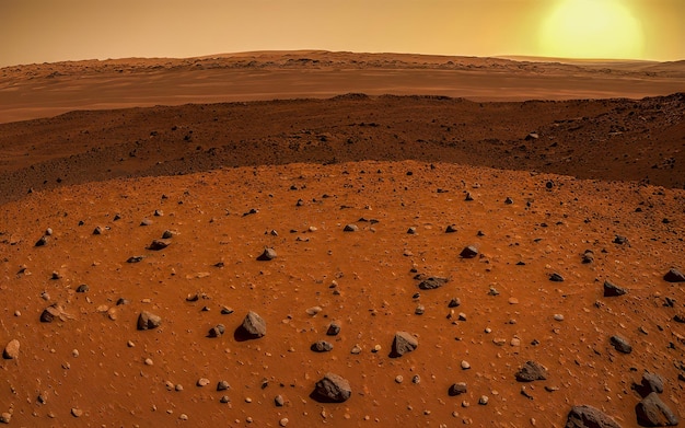 Oberfläche der Marslandschaft auf dem Planeten Mars malerische Wüstenszene auf dem roten Planeten