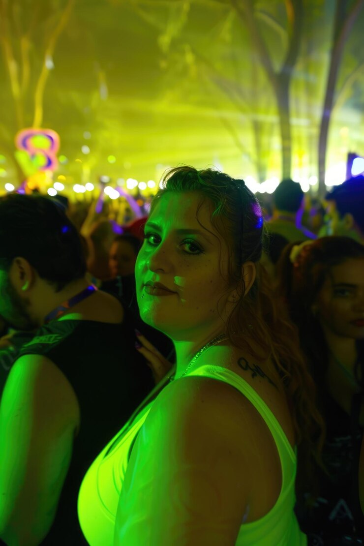 Foto obese 20something girl em uma festa de neon rave