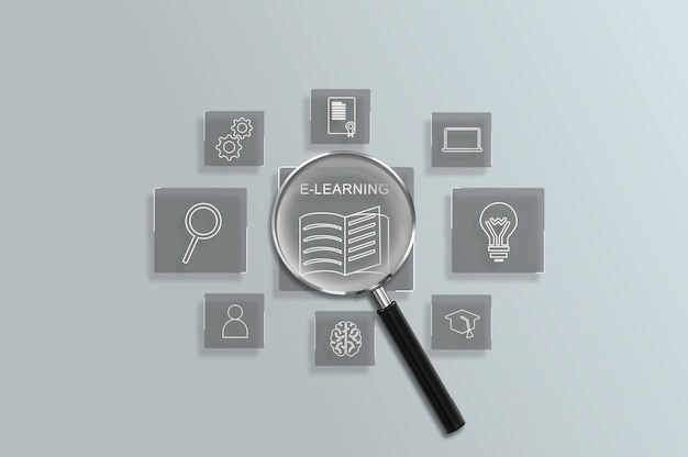 Objectivo da lupa para a educação em linha Webinar de formação em Internet para o desenvolvimento pessoal
