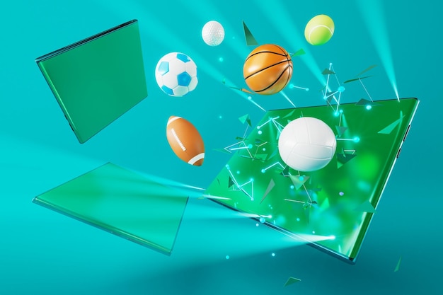 Objekt des Fußballs 3d im abstrakten Hintergrund