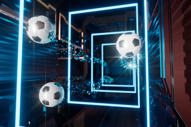 Objekt des Fußballs 3d im abstrakten Hintergrund