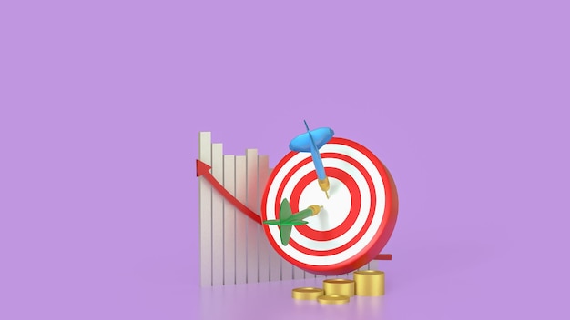 El objetivo y las monedas de oro para el concepto de negocio renderización 3d