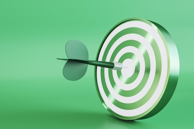 Objetivo objetivo creativo con flecha en fondo verde con lugar simulado Concepto de orientación y marketing Renderización 3D