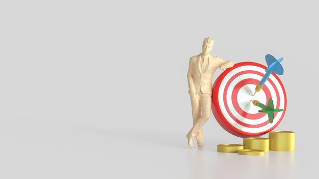 El objetivo del ojo azul y las monedas de oro para el concepto de negocio renderización 3D