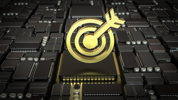 El objetivo de oro en la placa base para el concepto de negocios o tecnología Rendering 3D