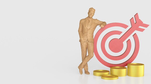 El objetivo rojo y las monedas de oro para el concepto de negocios 3d Rendering