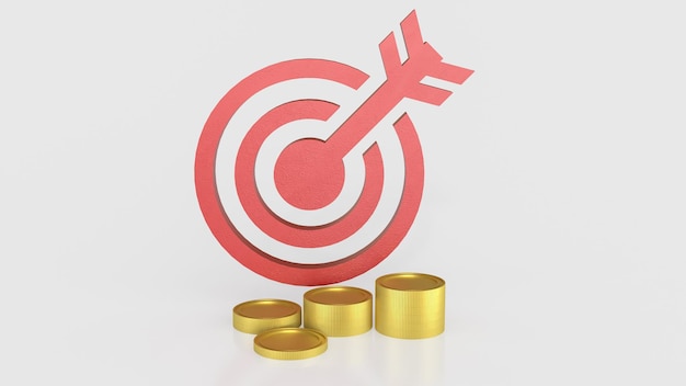 El objetivo rojo y las monedas de oro para el concepto de negocios 3d Rendering