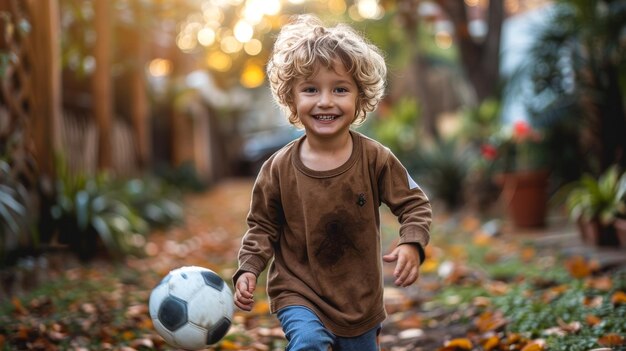 Los objetivos de la infancia Un niño y su padre juegan al fútbol