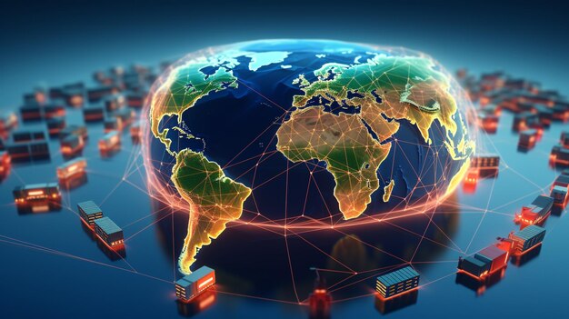 Objeto 3D de transporte logístico entre países