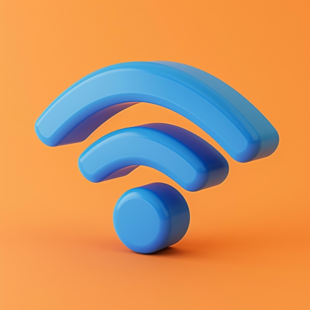 un objeto azul con una caja azul en él Icono inalámbrico en concepto de diseño azul Símbolo inalámbico renderizado en 3D
