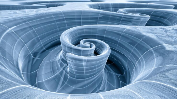 Un objeto azul en forma de espiral con un agujero en el medio