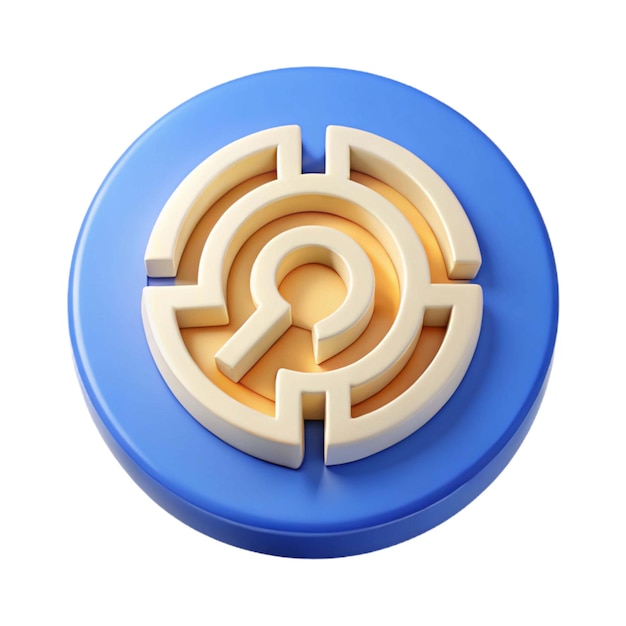 un objeto circular azul y dorado con un fondo blanco