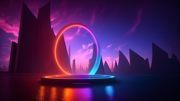 Un objeto circular futurista en un entorno de ciencia ficción.
