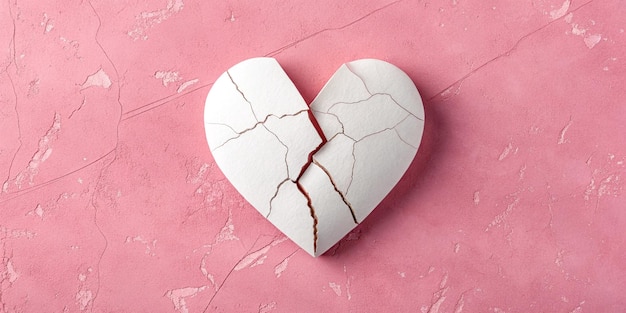Objeto de corazón roto para uso comercial en un fondo rosa para diseños emocionales