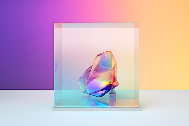 Objeto de cristal colorido abstracto sobre fondo vibrante