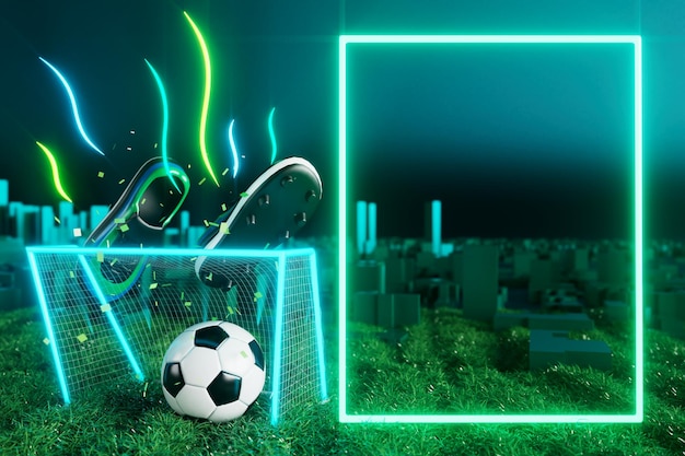 Objeto de bola de futebol em neon claro de fundo abstrato