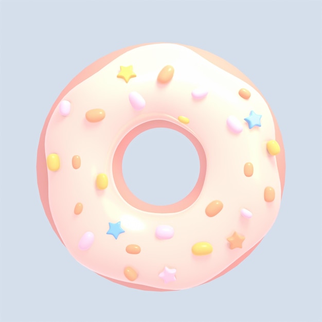 Objeto de donut branco de desenho animado renderizado em 3d