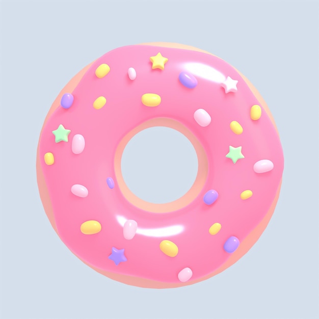 objeto de donut rosa de desenho animado renderizado em 3D