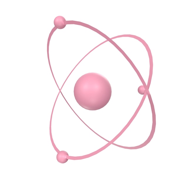 Un objeto en forma de bola rosa con una esfera en forma de planeta y la palabra en él