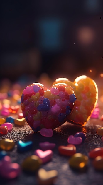 Un objeto en forma de corazón con corazones de colores