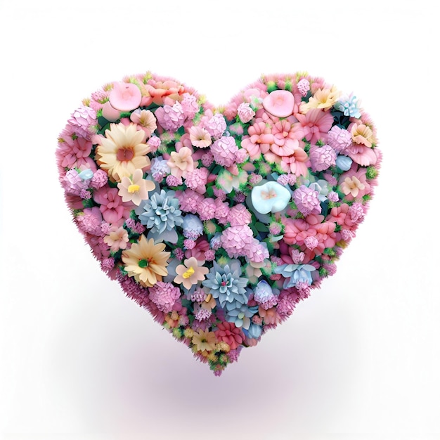 Un objeto en forma de corazón con flores en él ai generativo