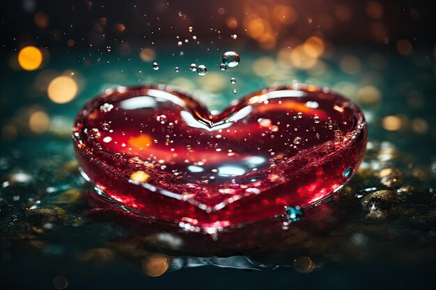 un objeto en forma de corazón flotando en el agua con burbujas ai generativa