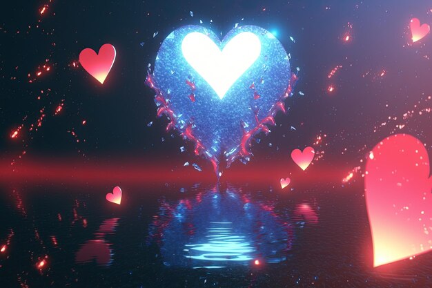 Foto un objeto en forma de corazón flotando sobre una masa de agua ia generativa