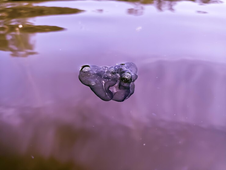 Foto un objeto en forma de corazón púrpura flotando en el agua.