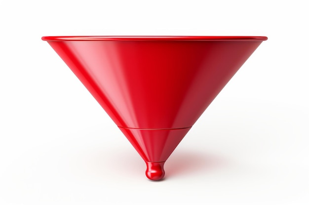 Foto un objeto en forma de embudo es de color rojo vibrante y tiene una forma cónica con una amplia abertura en la parte superior. su superficie es lisa y brillante.