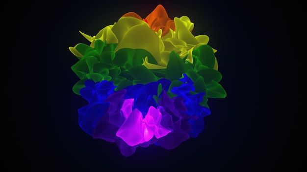 Objeto sin forma multicolor con bordes rasgados. Representación 3D de fondo moderna generada por ordenador.