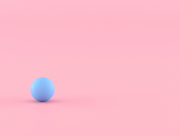 Objeto geométrico abstrato, esfera azul no fundo rosa, mínimo, renderização em 3d