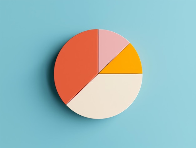 Objeto de gráfico de pastel colorido en fondo azul Visualización de datos y concepto de diseño
