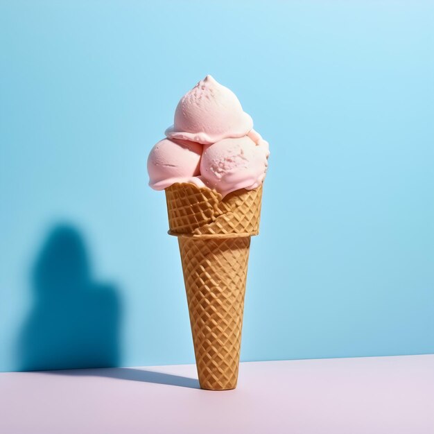 Objeto de helado de fresa realista adecuado para el trabajo de diseño fondo azul generado por ai