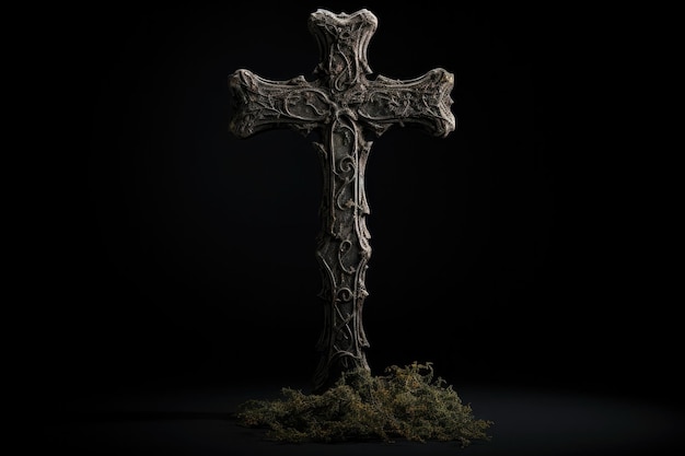 Objeto isolado de Halloween, cruz de pedra velha com uma sensação assustadora.