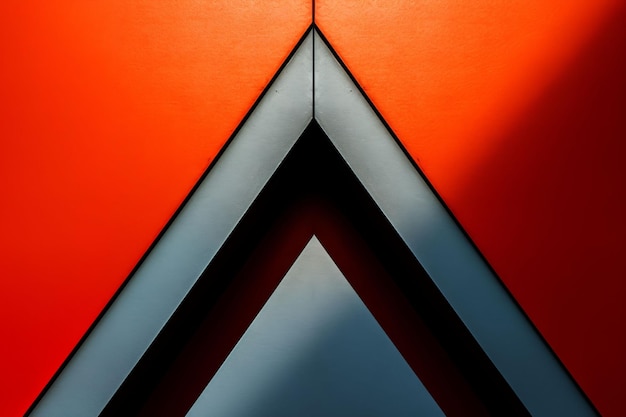 Un objeto minimalista de forma triangular en una pared naranja, generado por la IA.