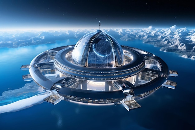 Objeto nave espacial espacio ufo ciencia tecnología tierra universo nave exploración futura alienígena estrella voladora galaxia fondo planeta futurista ilustración azul nave espacial