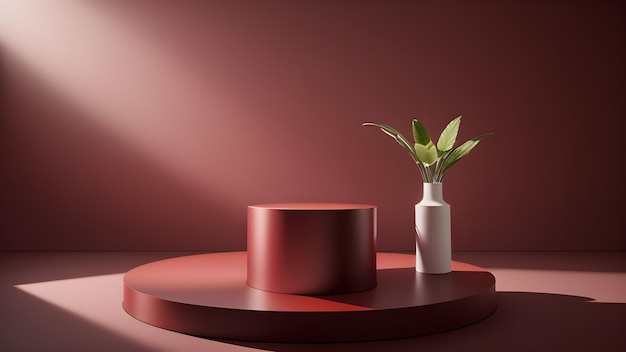 Un objeto rojo con una planta está sobre una mesa.