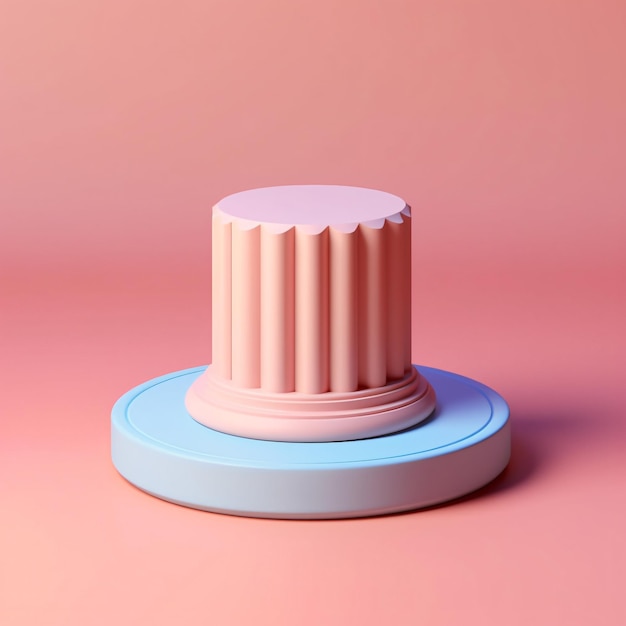 Un objeto rosa y azul con un cilindro encima que en estilo 3d