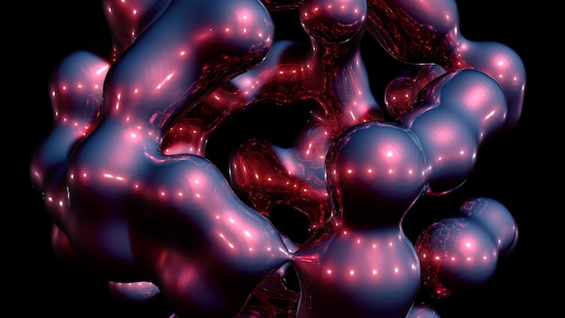Objeto surrealista artístico abstracto de representación 3D basado en esferas metabólicas en proceso de fusión