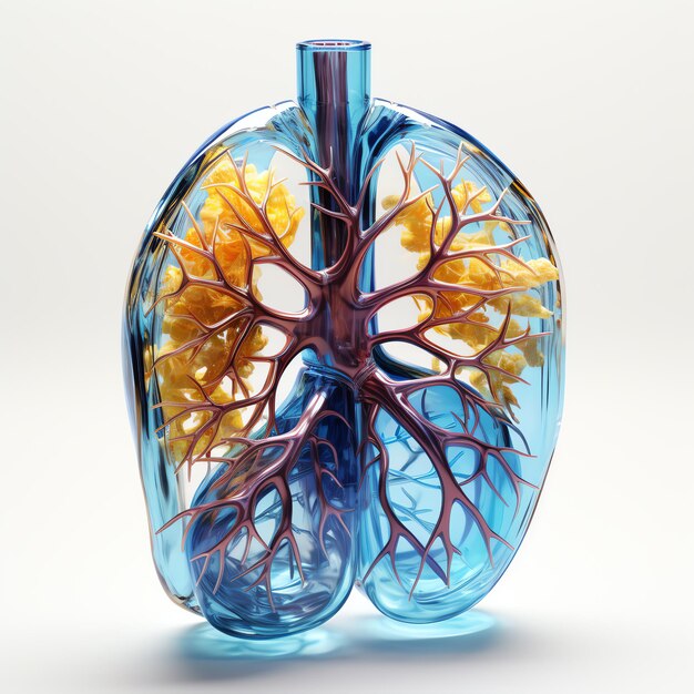 Un objeto de vidrio transparente con pulmones humanos dentro.